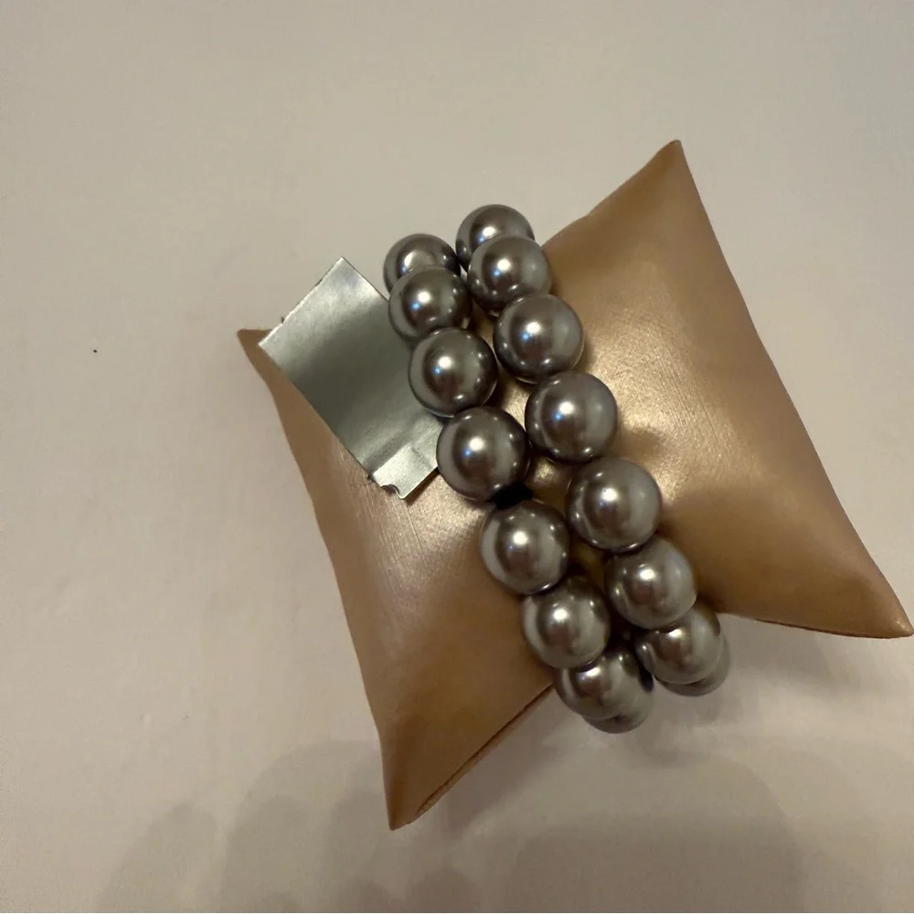NEW ISIS CREATIVE BRACELET SILVER TONE FAUX PEARL DOUBLE STRAND & T RHINESTONE